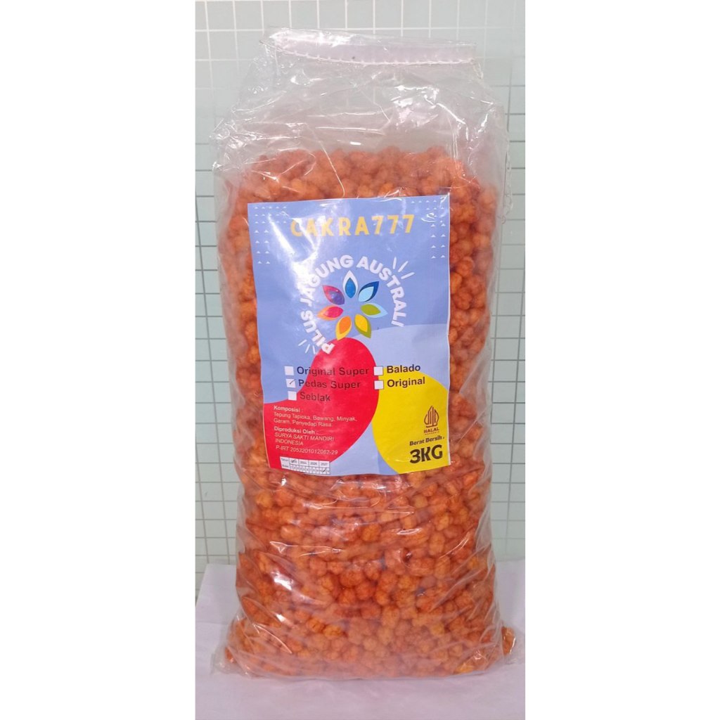 

Pilus Jagung Australia 1 Ball 3kg / Pilus Jagung / Pilus Ribut Gurih / Pilus Ribut Australia Cakra777 Rasa Balado dan Original