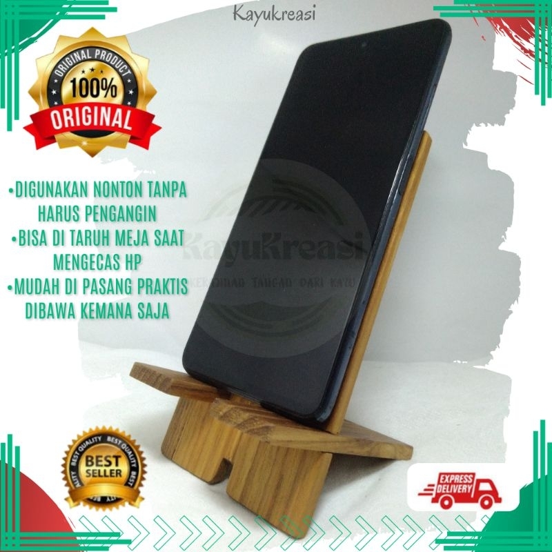 Holder hp stand dudukan handphone unik Wonde phone holder kayu