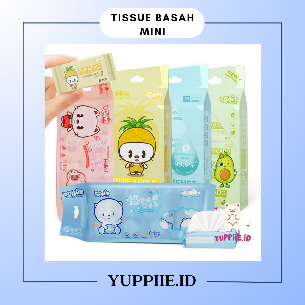 Tissue Basah Mini - Tisu Mini Karakter 1 Pack Isi 8 Tisu Basah Mini Travel