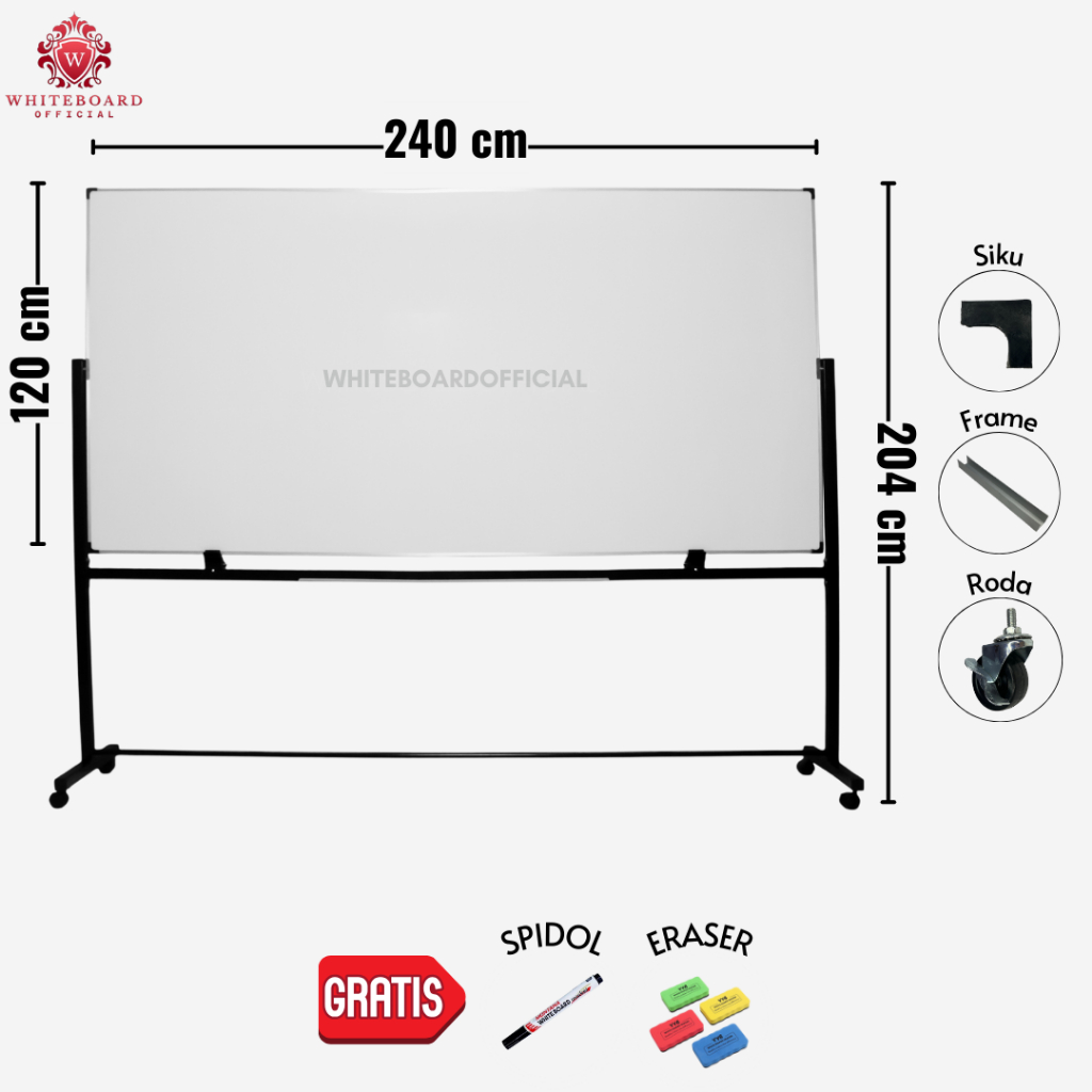 

RAIJIN Papan Tulis White Board 120x240cm / Whiteboard Non Magnet Standing Mudah Ditulis & Dihapus