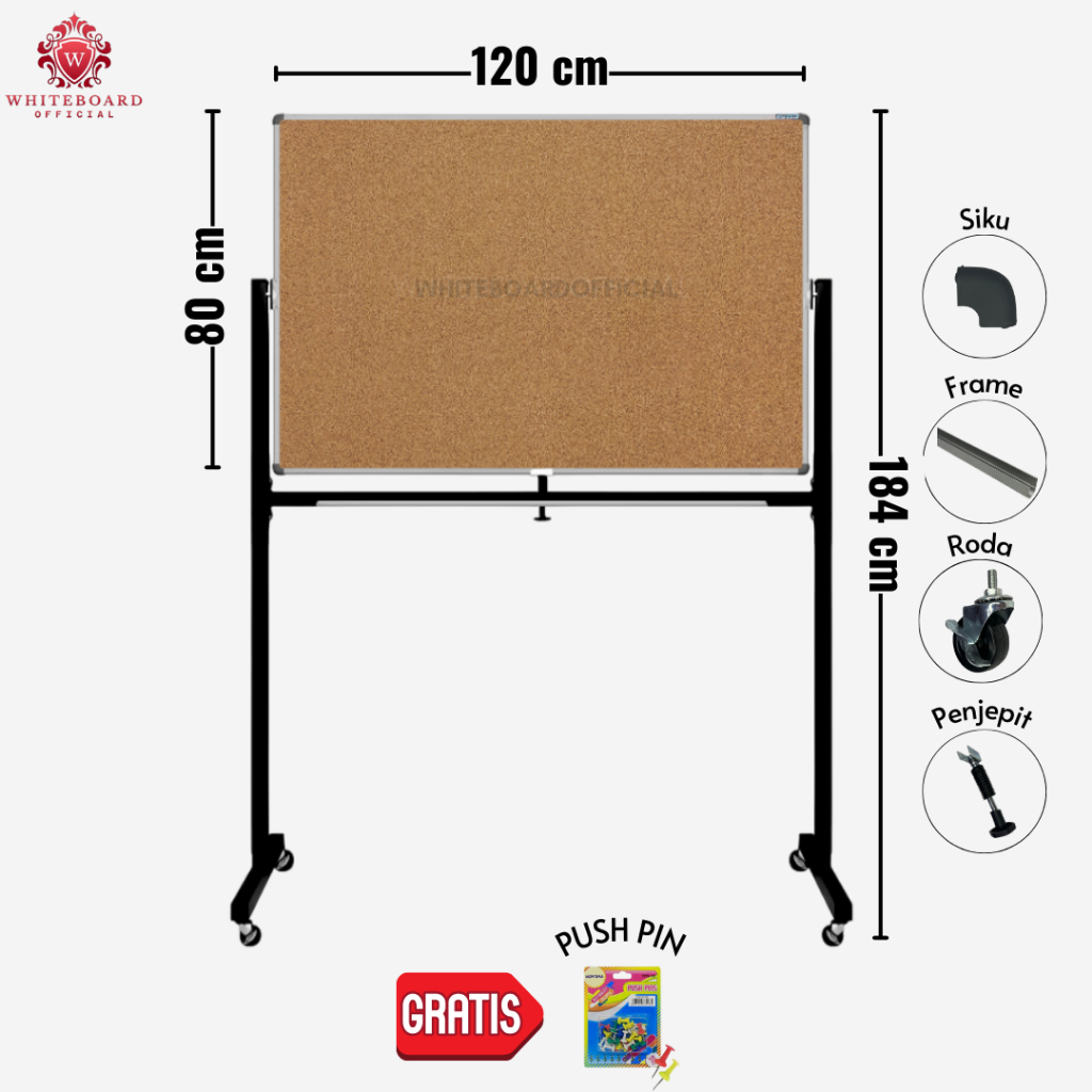 

SAKANA Cork Board Standing 80x120cm / Message Board / Pin Board / Papan Mading / Papan Pengumuman