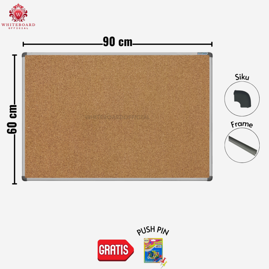 

SAKANA Cork Board Gantung 60x90cm / Message Board / Pin Board / Papan Mading / Papan Pengumuman