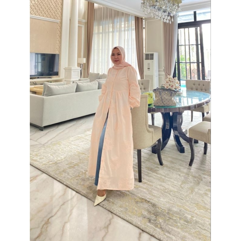 Midi Dress Katun Bordir Premium + full furing katun Ero ori By Edness Kayla