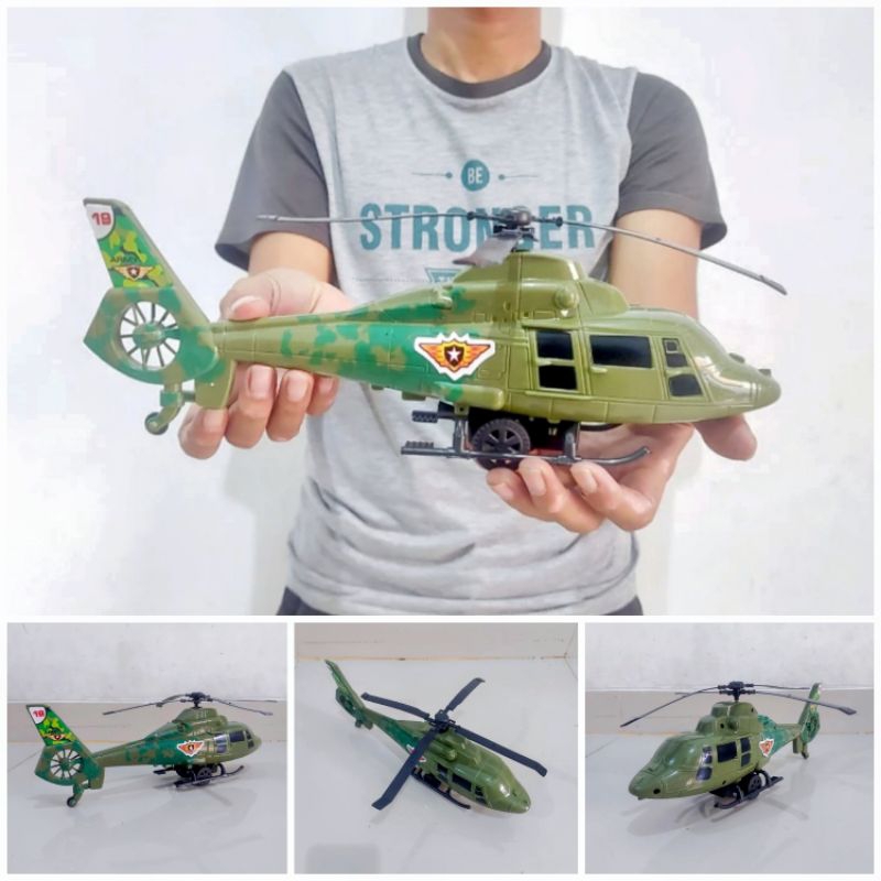 Mainan Helicopter Tentara Militer Ukuran Besar Jalan Dorong Tarik Tuas Tali Tanpa Baterai Anak Laki 