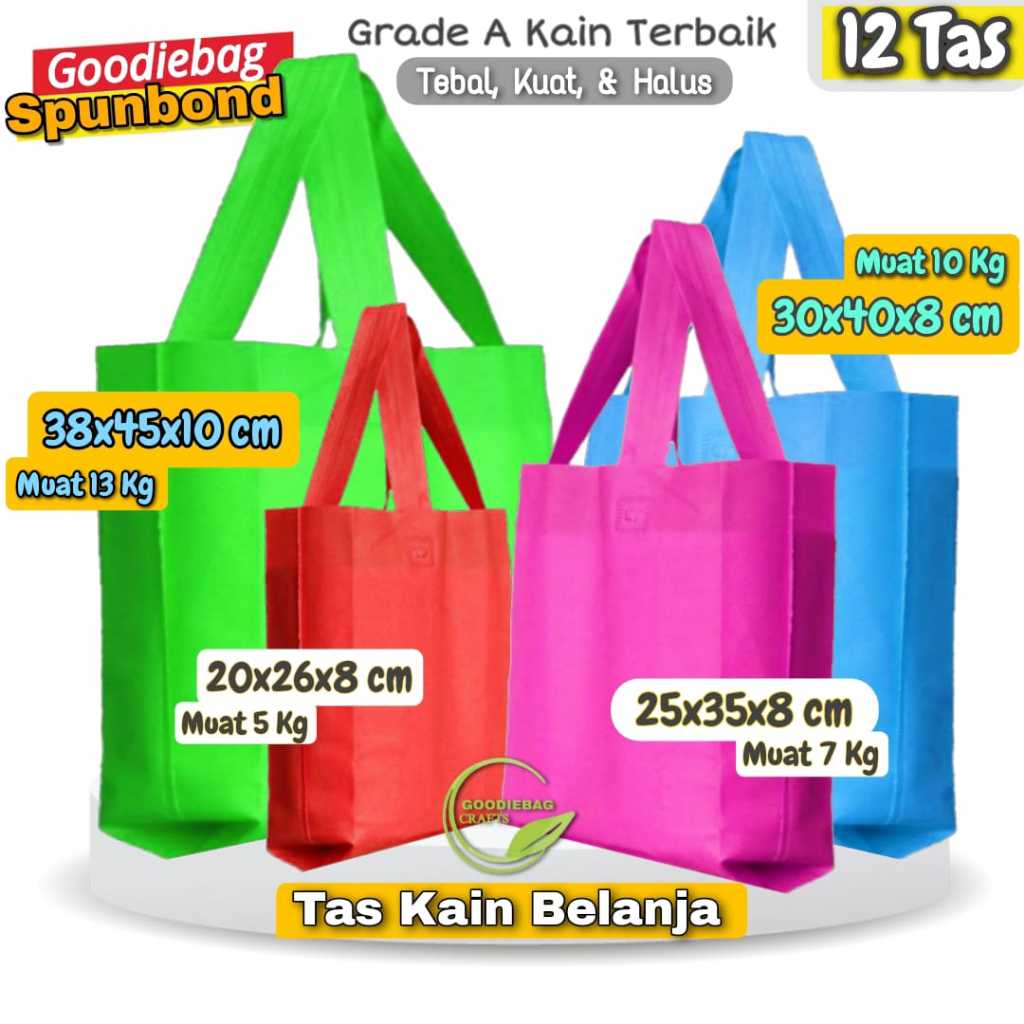 

Lusinan isi 12 Tas Kain Spunbond Goodiebag Besar Sedang Uk 20x26 25x35 30x40 38x45 Kantong Belanja