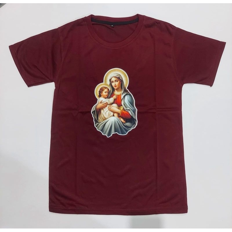 Kaos Rohani Bunda Maria Kristen Katolik Atasa Baju Dewasa Lengan Pendek