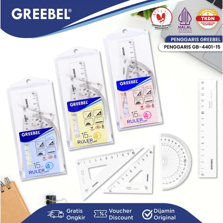 

GREEBEL - Penggaris Set 4IN1 15 Cm / Ruller Set Transparant Perlengkapan Sekolah 4401-15
