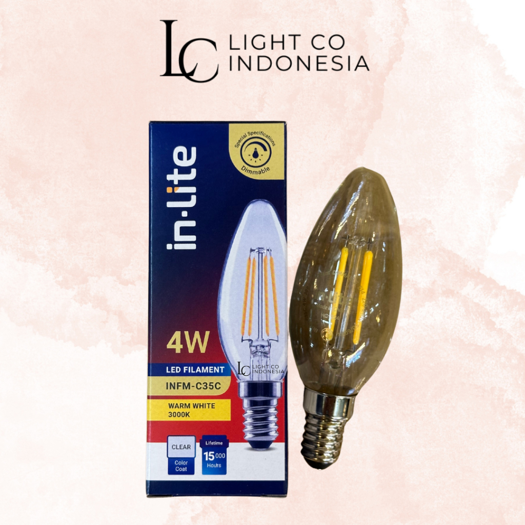 INLITE CANDLE LED DIMMABLE 4W E14 3000k / Inlite Filament C35 Candle Led Dimmer Inlite 4W / Lampu Ca