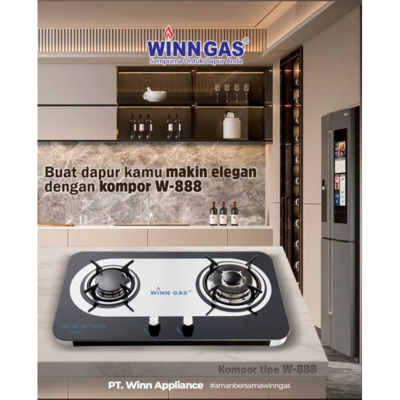Kompor Gas 2 Tungku Winn Gas W888 Kaca