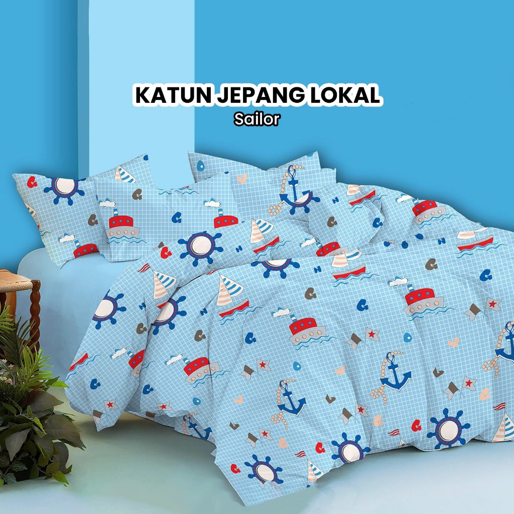 Sprei Set Katun Jepang Lokal CVC Motif Anak Cowok Cewek Karaktek Kartun Estetik - Sprei Kasur Aesthe