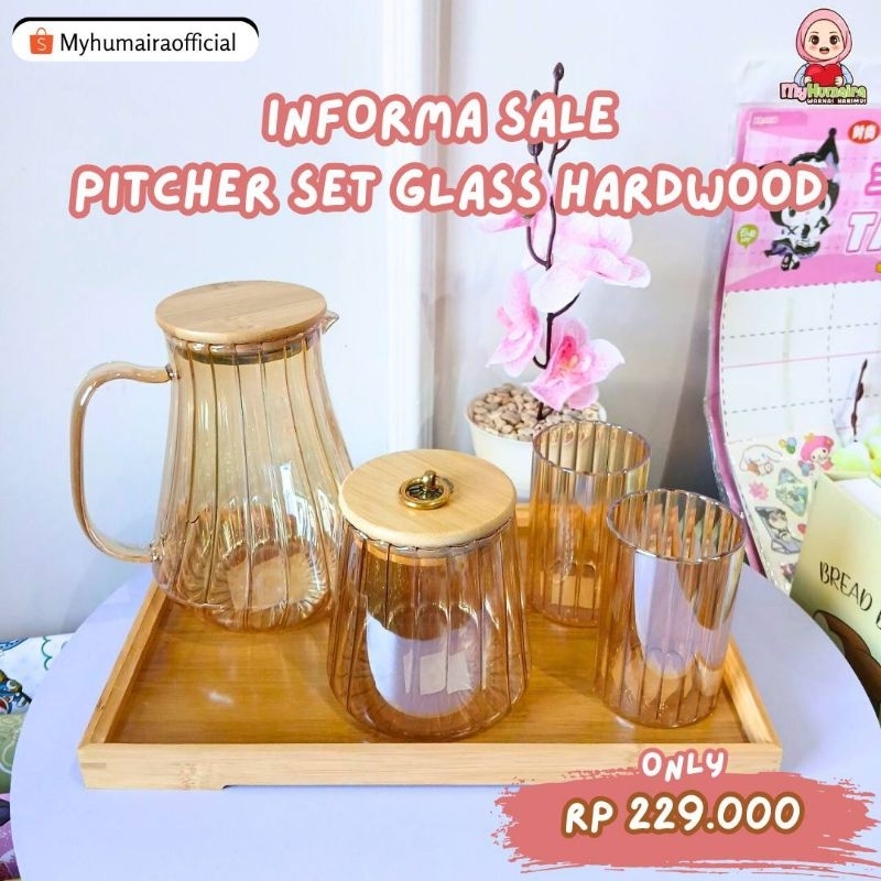 [TENGGARONG] SALE INFORMA - PITCHER SET GLASS HARDWOOD