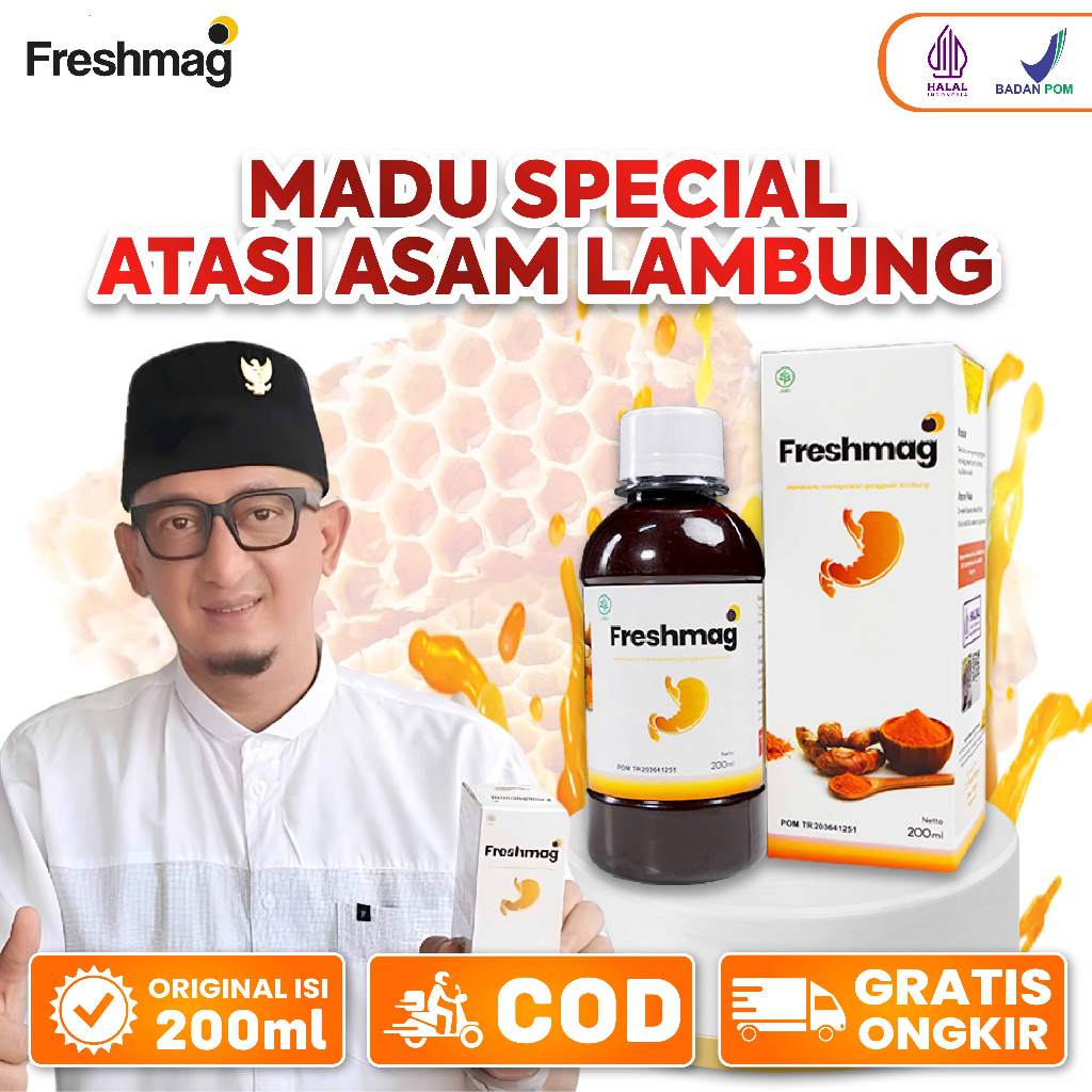 

FRESHMAG Madu Herbal dengan Formulasi Alami Madu Hutan Kunyit Cina dan Probiotik Atasi Magh dan Gerd