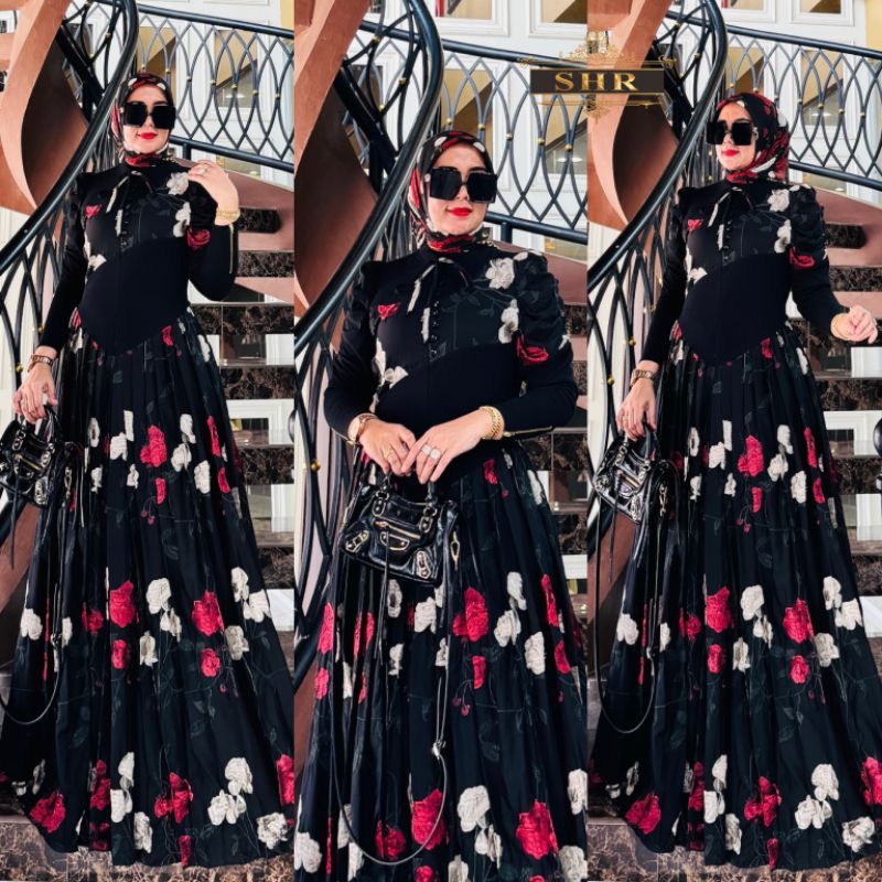 gamis shr Syahira kode Dahlia gamis langsing kaos rajut mix ceruty full furing