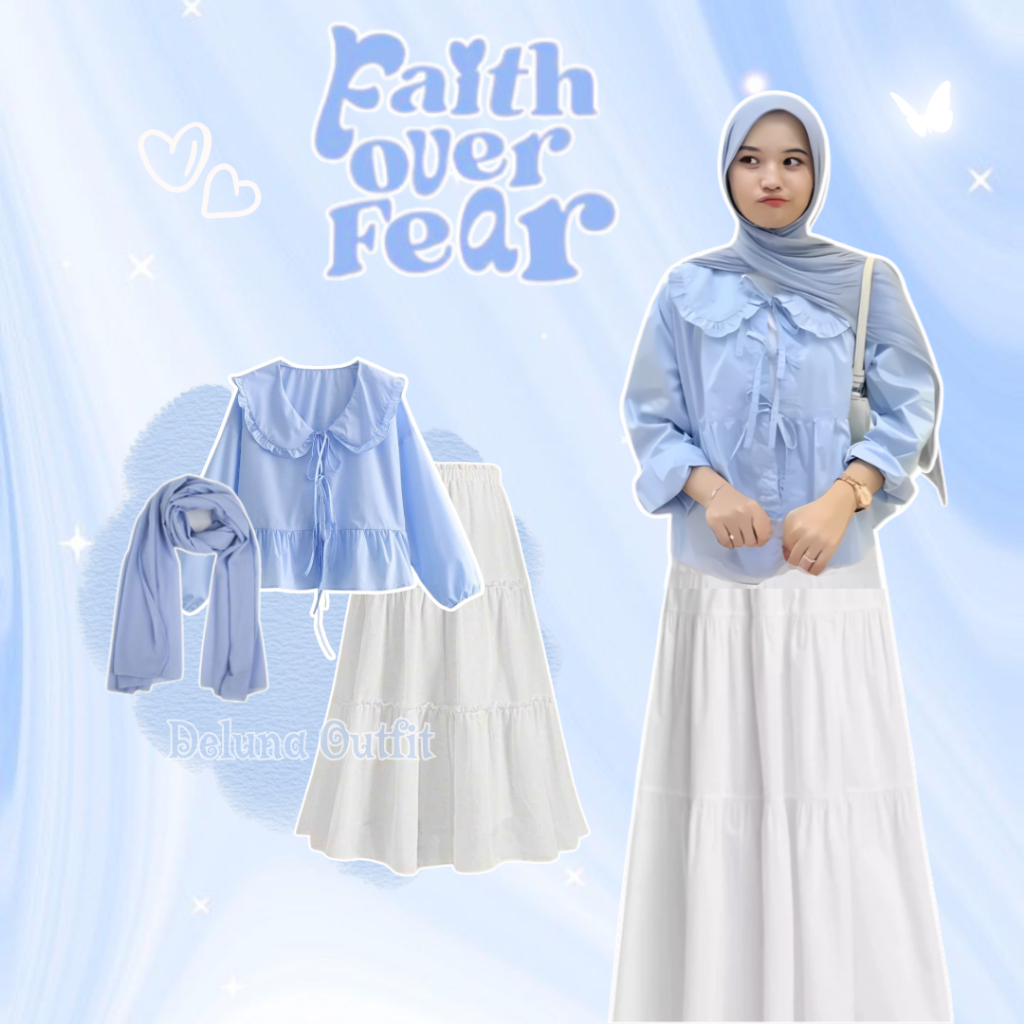 Deluna Outfit - One Set Wanita Kekinian KOrean Style 3 In 1 Hijab Style Outfit Korea Hanfu Wanita Mo