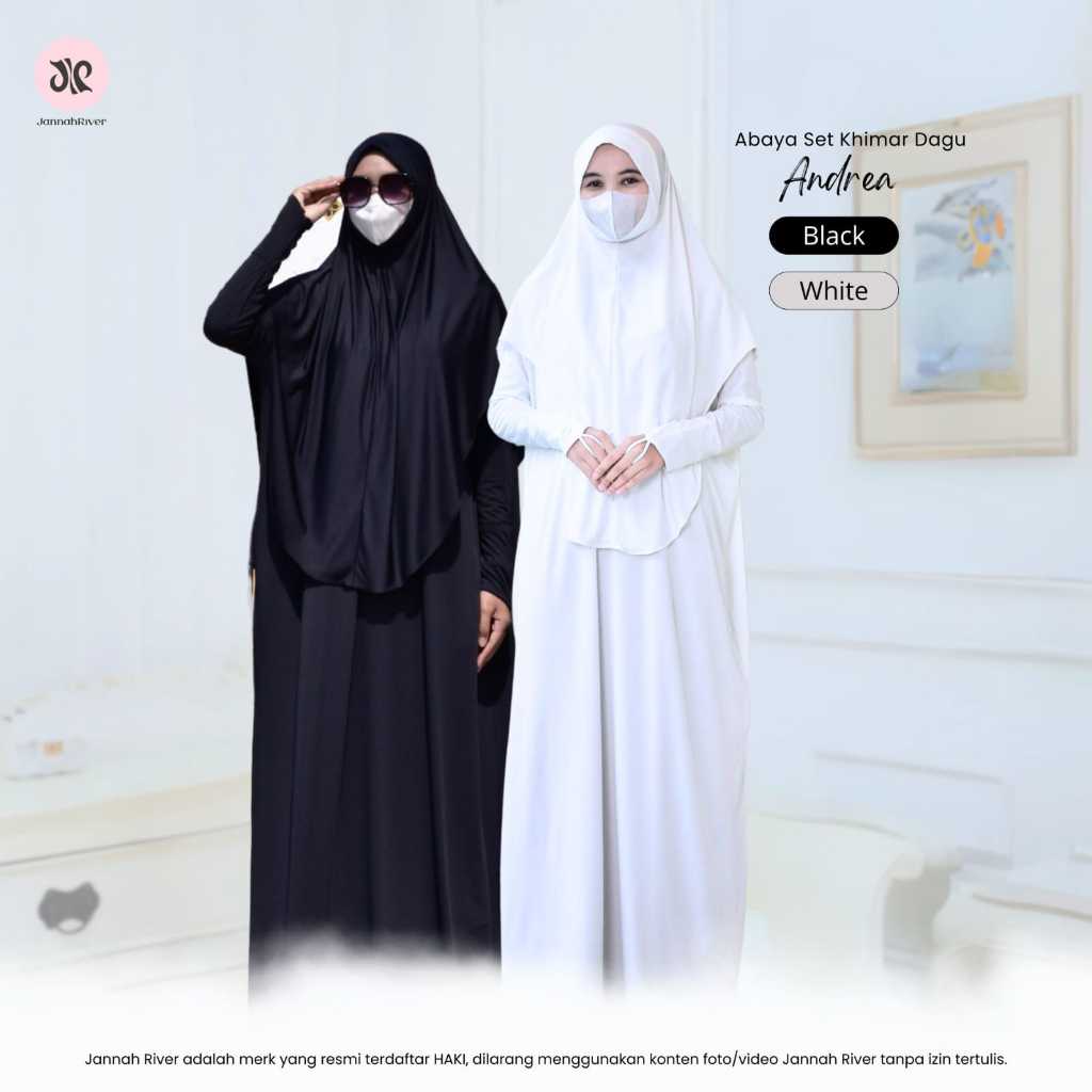 Jannah River Gamis Umroh Andrea Set Khimar Dagu Malay Bahan Jersey Korea Abaya Putih Haji