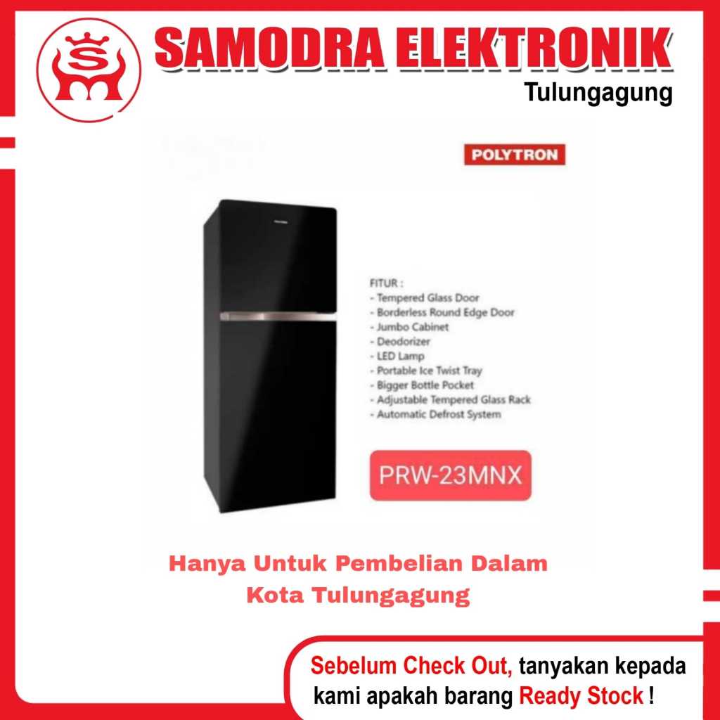 Kulkas POLYTRON PRW-23 MNX | Kulkas 2 Pintu | Tempered GlassDoor