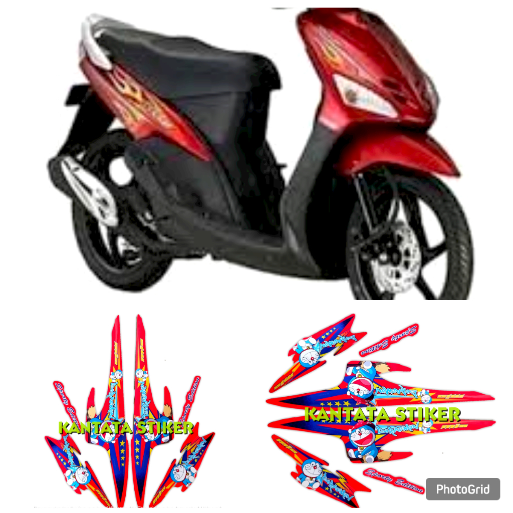 stiker striping motor mio sporty doraemon merah full set