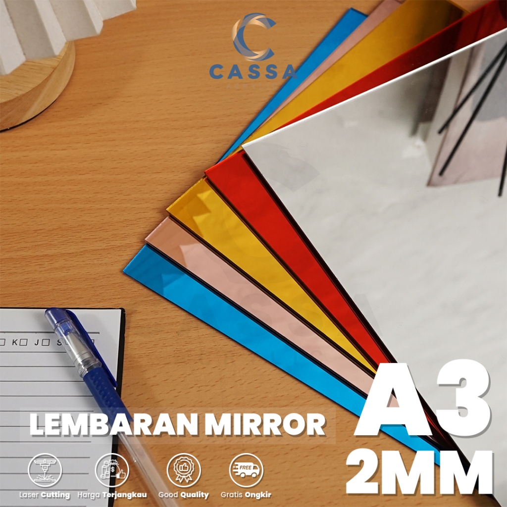 

Akrilik Lembaran Mirror A3 2mm / Acrylic Sheet Gold Silver Rose Gold Merah Biru / Lembaran Akrilik Kaca