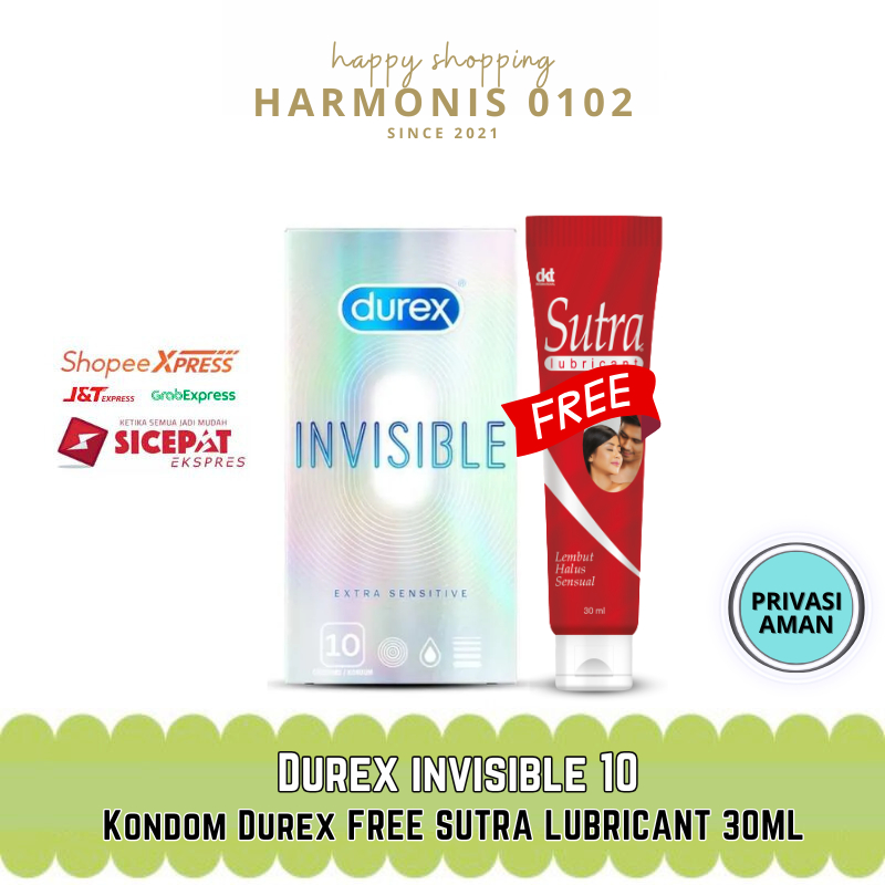 Kondom Durex Invisible isi 10 pcs FREE Sutra Lubricant 30ml - Condom Pelumas Pria Tahan Lama