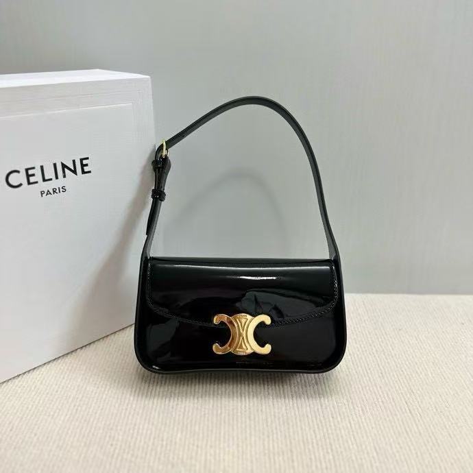 CELINE TRIOMPHE Handheld Shoulder Bag Mirror Black 118313