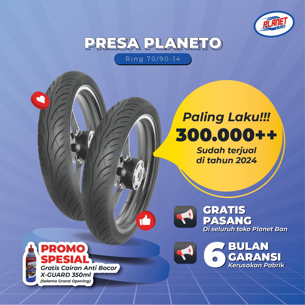 PLANET BAN Presa Planeto Tubeless - Ban Motor 70/90 Ring 14