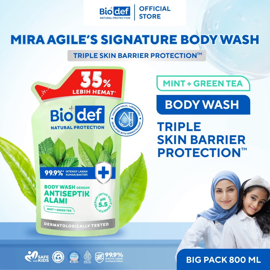 [Mira Agile's Signature] Biodef Mint - Green Tea Refill 800ml | Gentle Body Wash PH Balance Antisept