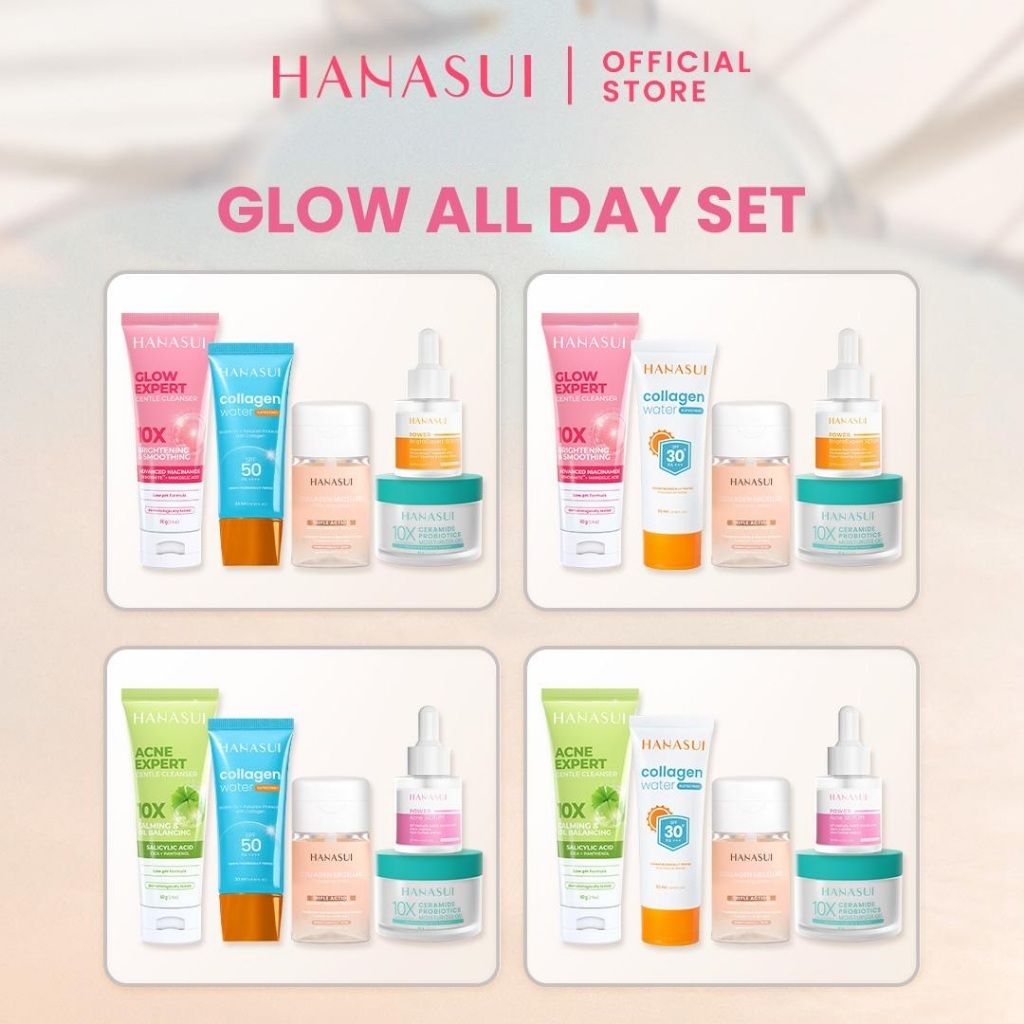 Hanasui Glow All Day Set - Micellar Cleansing Water Glow Acne Expert Gentle Cleanser Bright Expert S