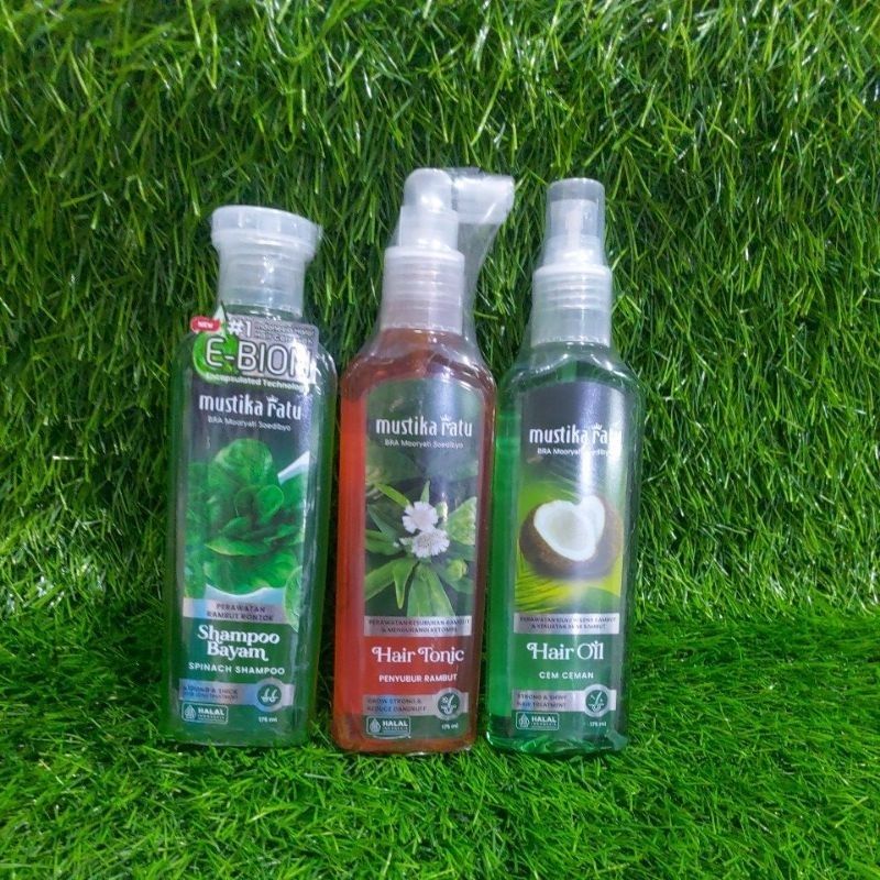 Paket mustika ratu (hair oil cem ceman + shampo bayam + hair tonic)
