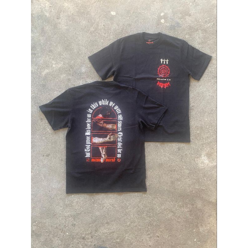 Metanoia Merch bad omens x romans 5:8 (solid black)