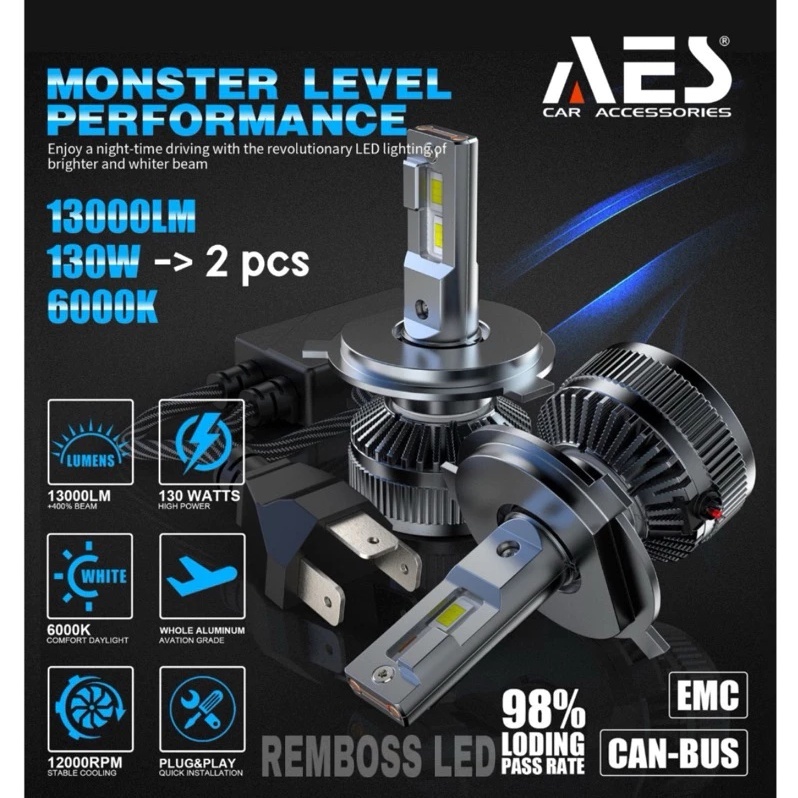 Lampu Led Headlight Turbo AES H4 65 Watt High Quality Lampu Utama H4 AES Original