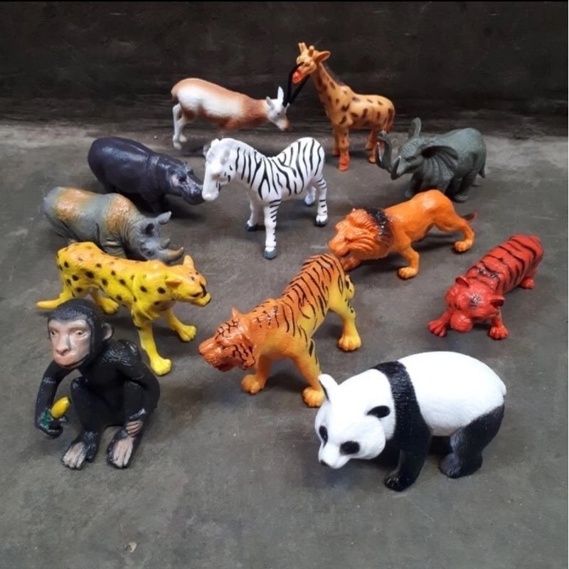 MAINAN HEWAN KARET SET ISI 12 PCS  WILD ANIMALS / Mainan Hewan Karet / hewan miniatur zoo ternak