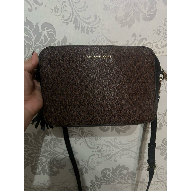 Preloved Tas Michael Kors Jet Set Signature Brown