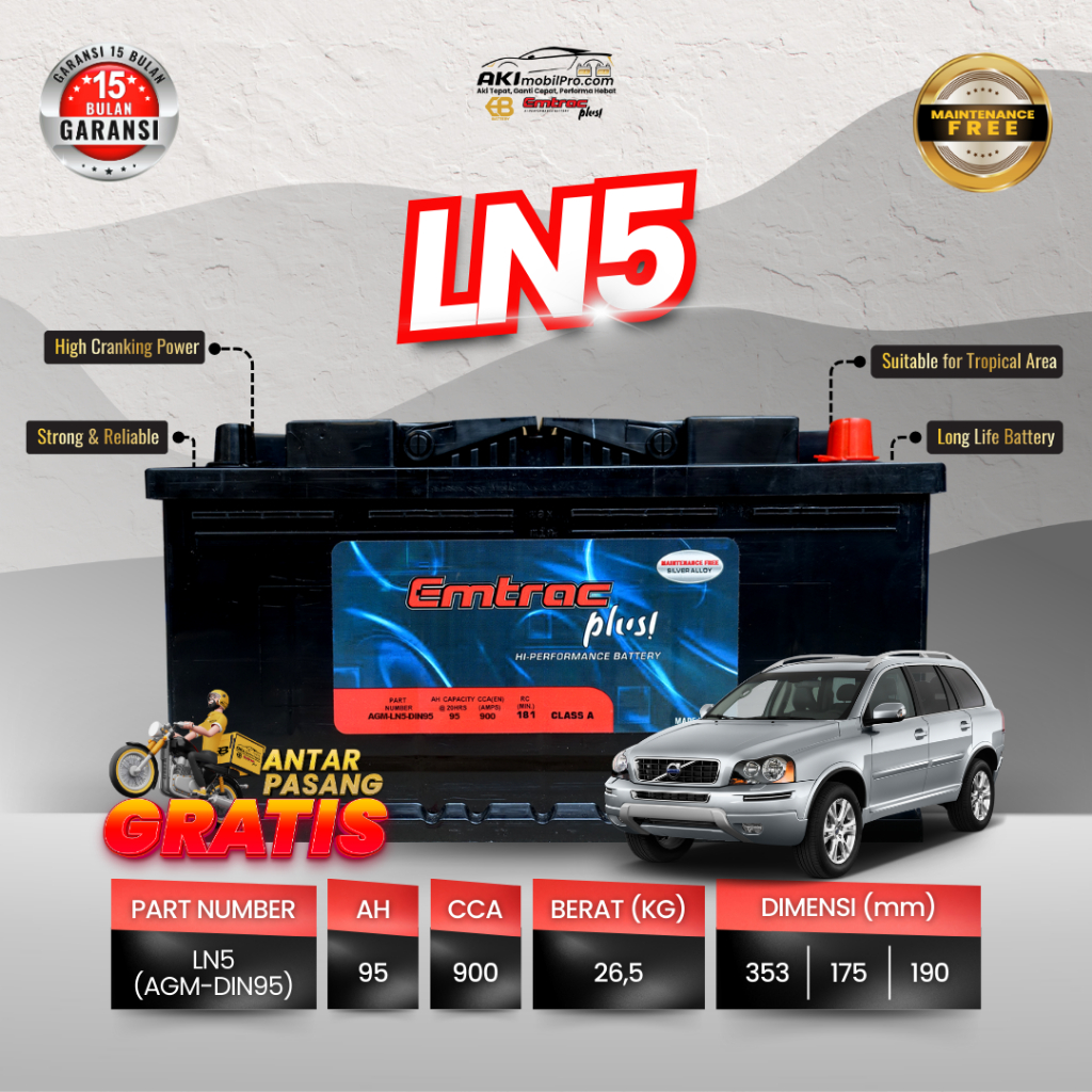 AKI MOBIL EMTRAC PLUS MF LN5 AGM DIN95 (95Ah) | Aki Mobil BMW 530i BMW 528i BMW X5 BMW X6 | Mercedes