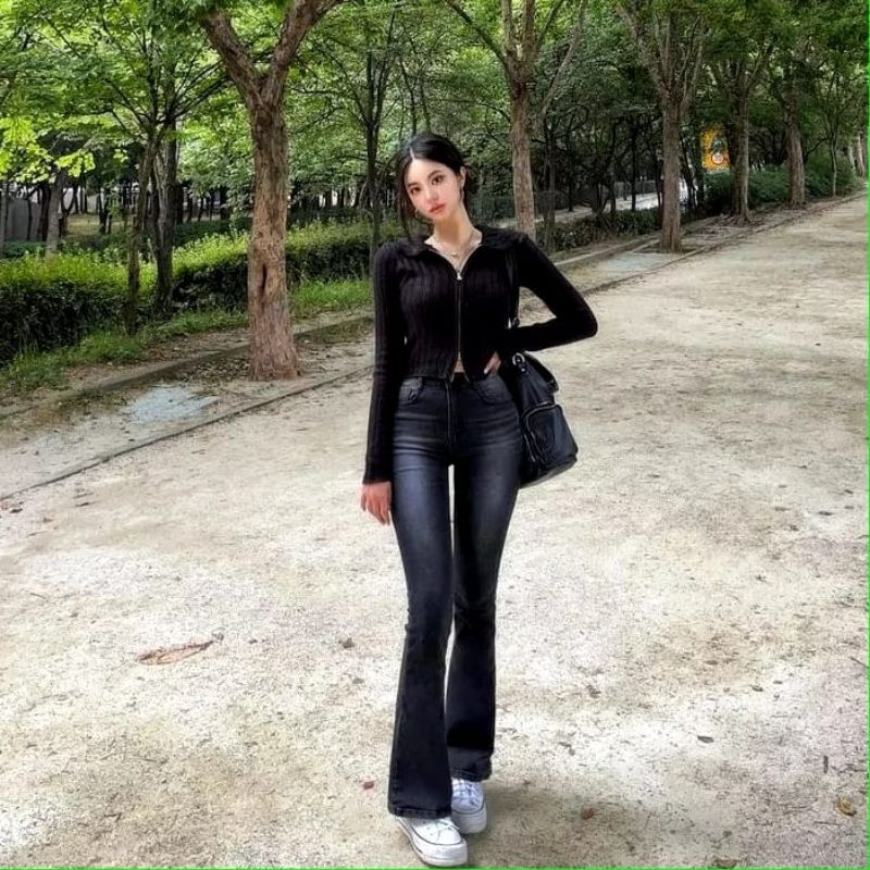 Highwaist Cutbray Jeans Retro Wanita-Celana Jeans Cutbray Wanita Model Retro Korea Terbaru