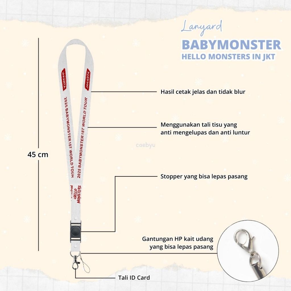 

READY STOCK Lanyard Babymonster Hello Monsters in Jakarta Kpop Konser Baemon JKT Indonesia INA K-Pop Monstiez Tali Gantungan HP PC ID Card Cahol Card Holder