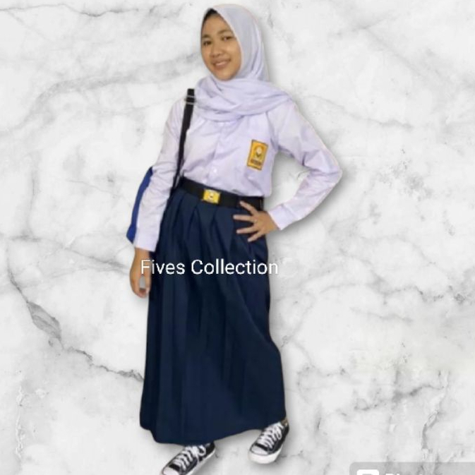 Seragam sekolah SMP Setelan PUTIH BIRU anak perempuan panjang TERMURAH TERLARIS KAIN OXFORD DAN AMER