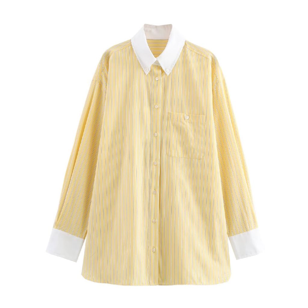 Woman yellow stripe oversized shirts/ kemeja oversized kuning wanita (XS, S, M, L)