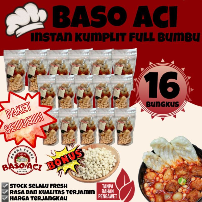 

[ Paket Seubeuh 16 Bungkus ] Baso Aci Instan Khas Bandung Komplit Full Bumbu Pedas / Boci Homemade / Bakso olahan / Baci Kuah - Makanan Cemilan Viral