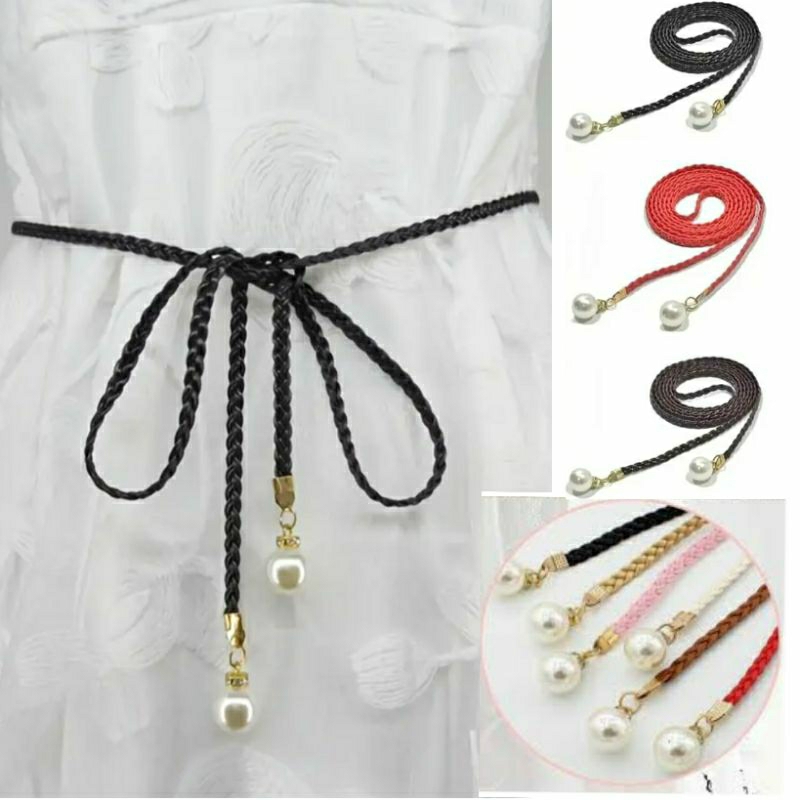 Ikat Pinggang Kepang / Tali Sabuk Mutiara / Belt Cewek Tali Pinggang Daun / Tassel  Sabuk Wanita