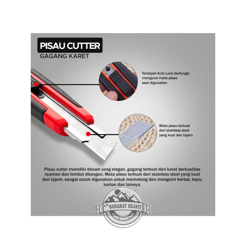 

Pisau Cutter Besar Gagang Karet | Cutter Besar | Cutter Multifungsi | Cutter Tajam