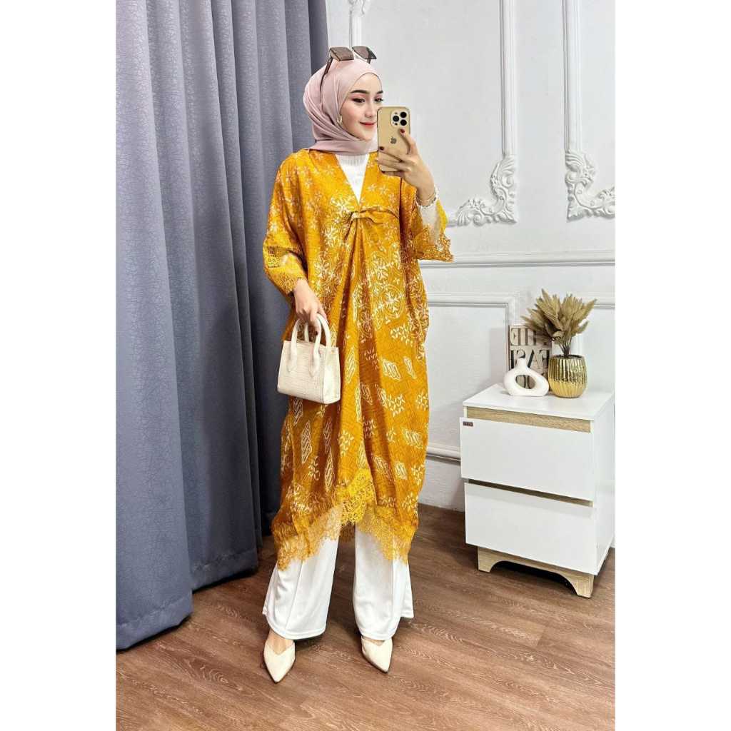 Dress Kaftan Lace Batik Viscose Tunik Wanita Terbaru / Kaftan Batik Viscose