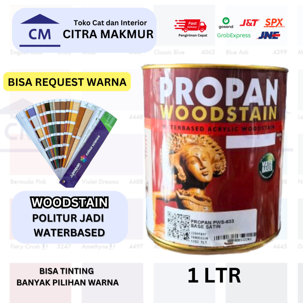 PROPAN WOODSTAIN - 1 Ltr (Politur Jadi Waterbase Tersedia 78 Warna Tinting) PWS-633 PWS-631