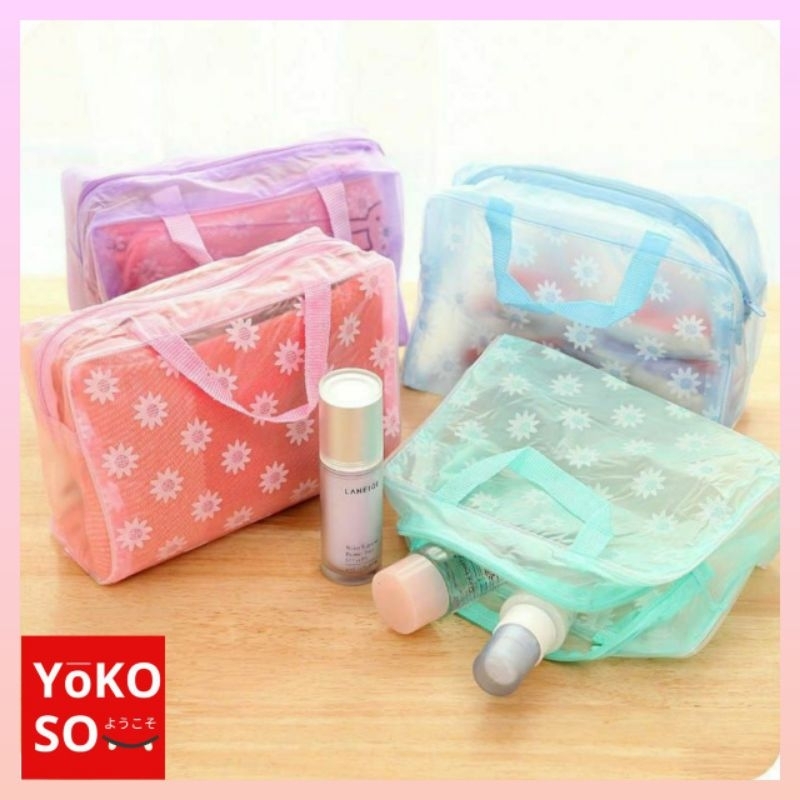 YOKOSO K139 Tas Make Up Plastik PVC Kosmetik Waterproof Transparan Bunga Pouch Anti Air Traveling Tr