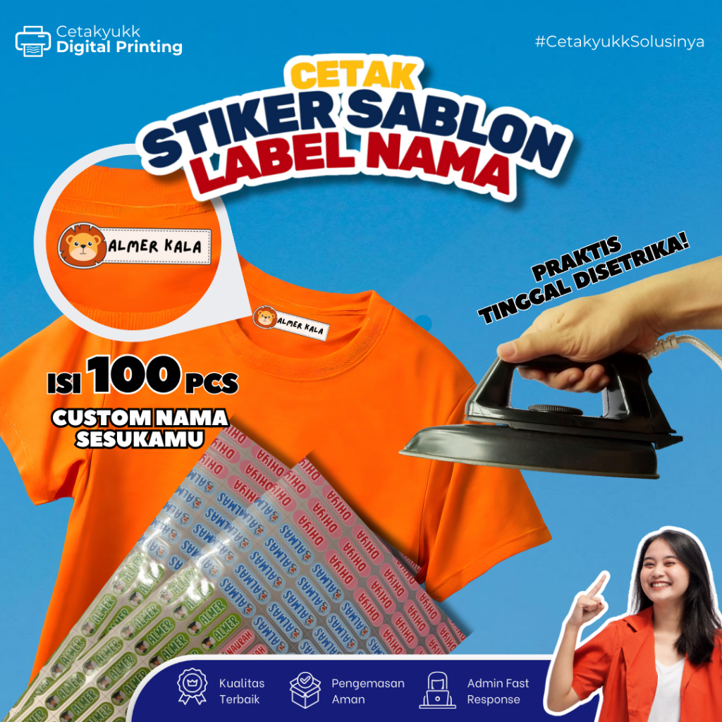 

Sablon Nama Tinggal Setrika Sticker Label Printing Kain / Kaos Isi 100pcs Custom