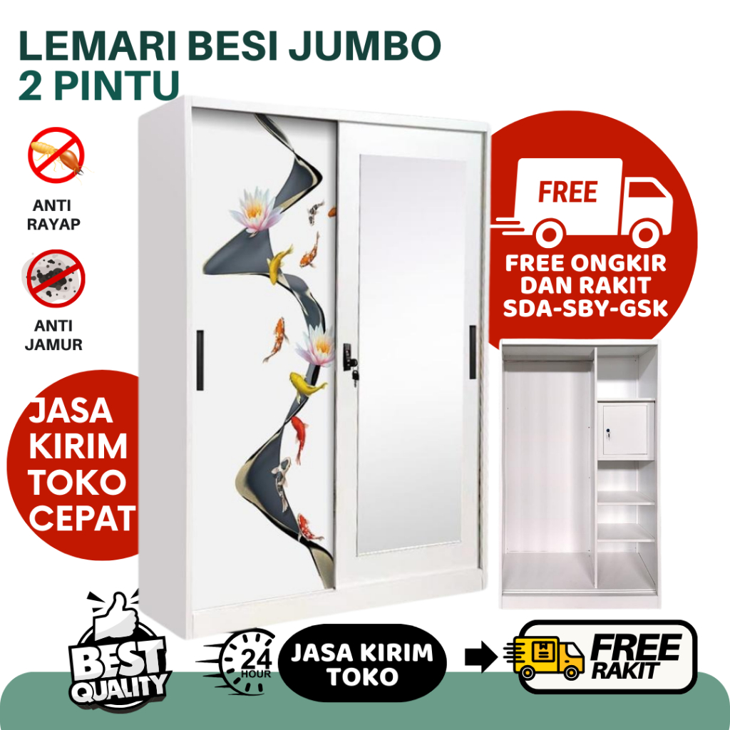 Lemari Besi 2 Pintu Sliding - Lemari Pakaian Besi, Lemari Besi 2 Pintu, Lemari Baju/Lemari Besi