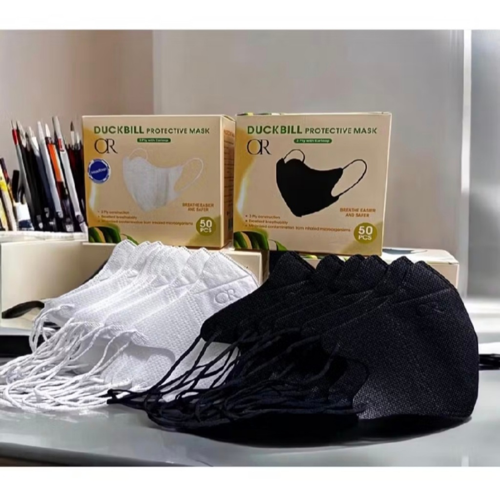 Masker Duckbill Hijab Garis 3ply isi 50 pcs Disposable Face Mask Headloop