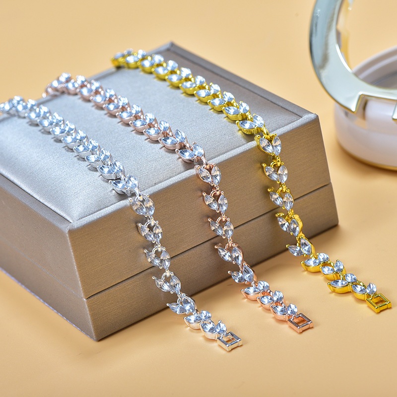 Gelang Titanium Anti Karat Kristal Bentuk Daun Vintage Untuk Wanita Gelang Bestie Gelang