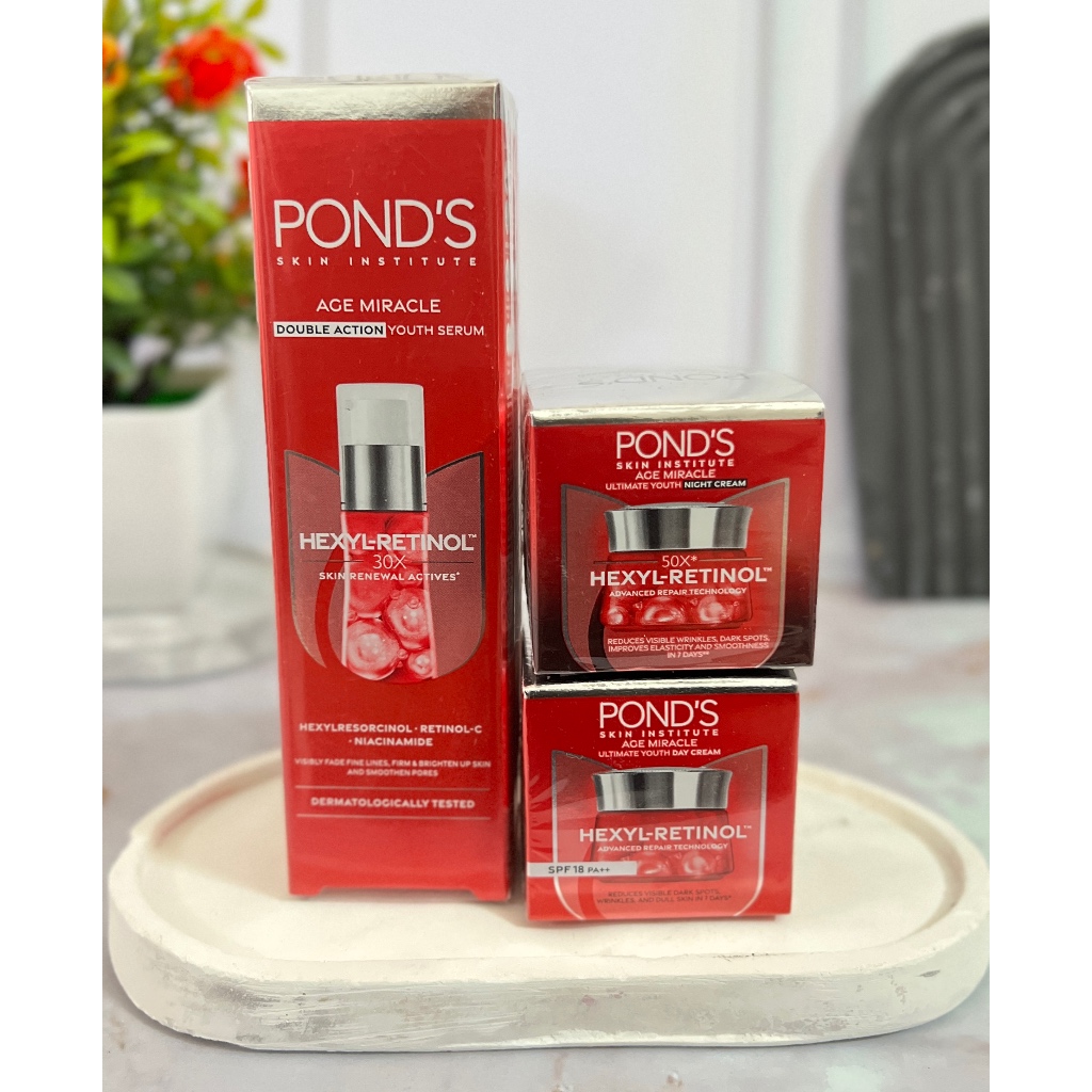 Paket Ponds Age Miracle Double Action Youth Serum 15ml + Day Cream 9gr + Night Cream 9gr (3produk)