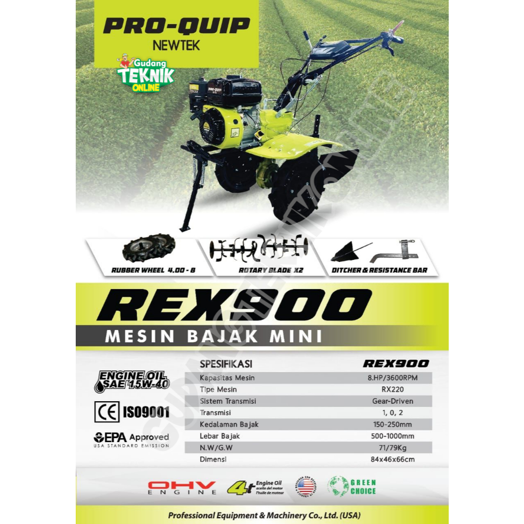 PROQUIP Mesin Traktor Mini Cultivator PROQUIP REX900 8HP / Traktor Bajak Sawah Basah Kering Pembajak