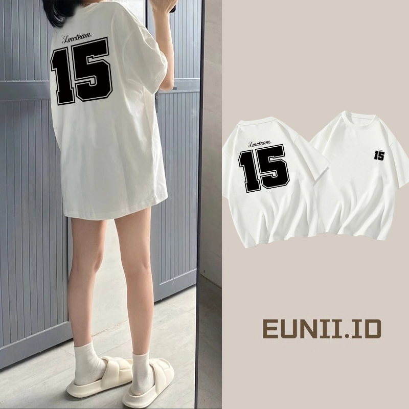 EUNII Kaos Wanita Trendi Digital Printing 15 Lengan Pendek/Kebesaran Kaos Putih Korea/Atasan Premium